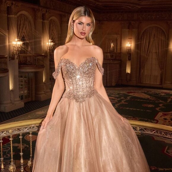 New A-line Beads Embellished Maxi Prom Tulle Dress w/ Sweetheart Neck CD CC471 - Picture 1 of 9